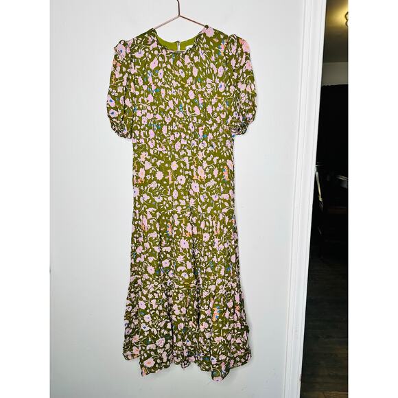 DIANE VON FURSTENBERG Green Pink Floral Blossom Crewneck Midi Dress Size 6 - Picture 5 of 14
